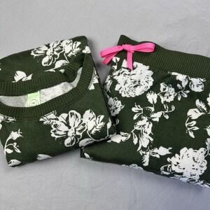 Honeydew Lounge Set Women L Green White Floral Cozy Knit Loungewear Cottagecore